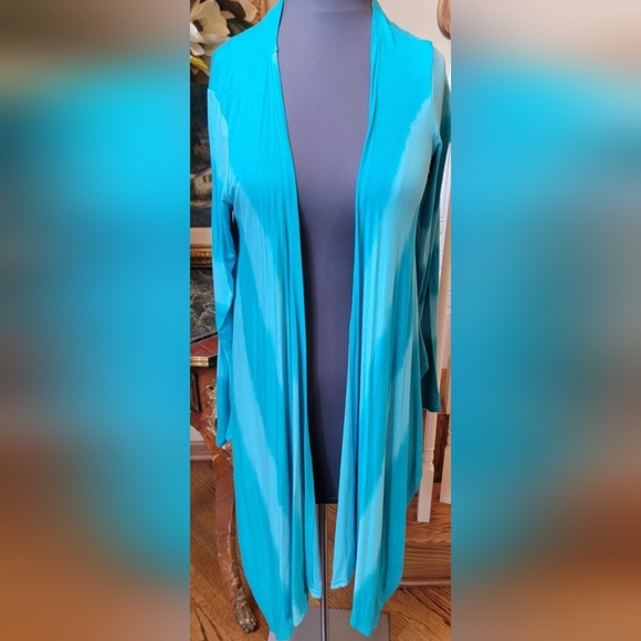 NWT INC LONG THIN WATERFALL SWEATER TURQUOISE TIE DYE L - Picture 8 of 8